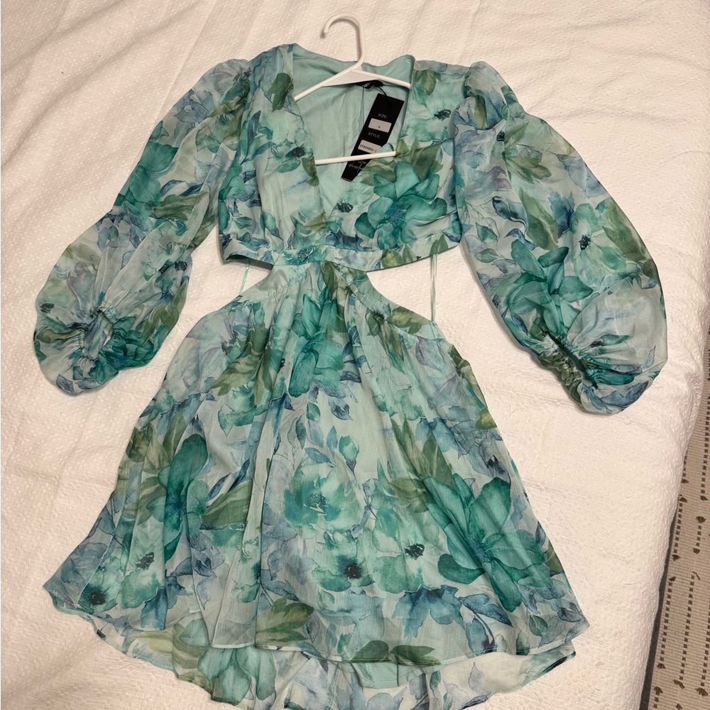 Floral Chiffon Dress with Puff Sleeves